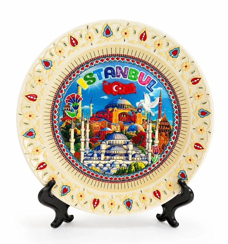 İstanbul Temalı Porselen Dekoratif Tabak 18 Cm