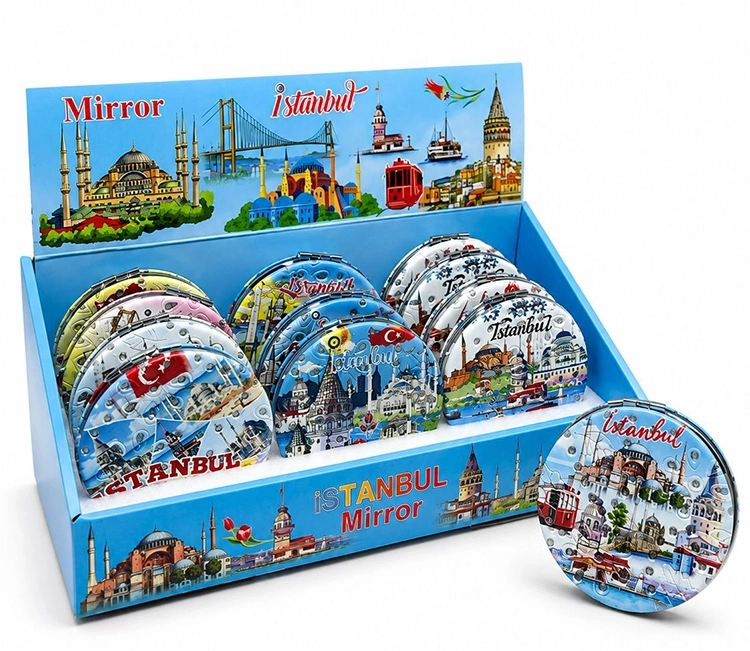 Taşlı İstanbul Temalı İnce El Aynası