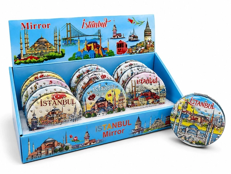 Taşlı İstanbul Temalı İnce El Aynası