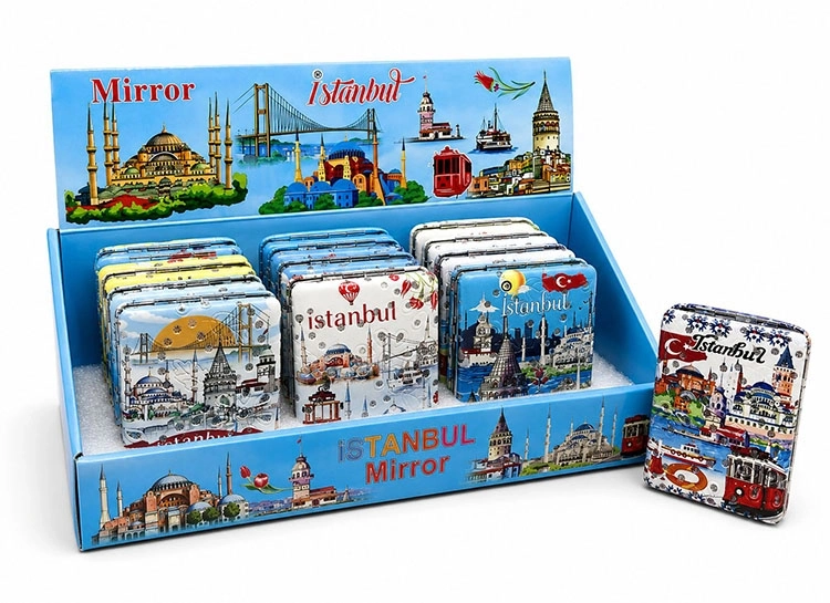 Taşlı İstanbul Temalı Kalın El Aynası