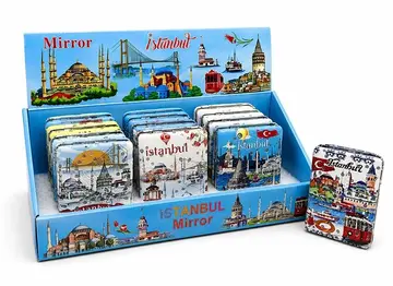 Taşlı İstanbul Temalı Kalın El Aynası